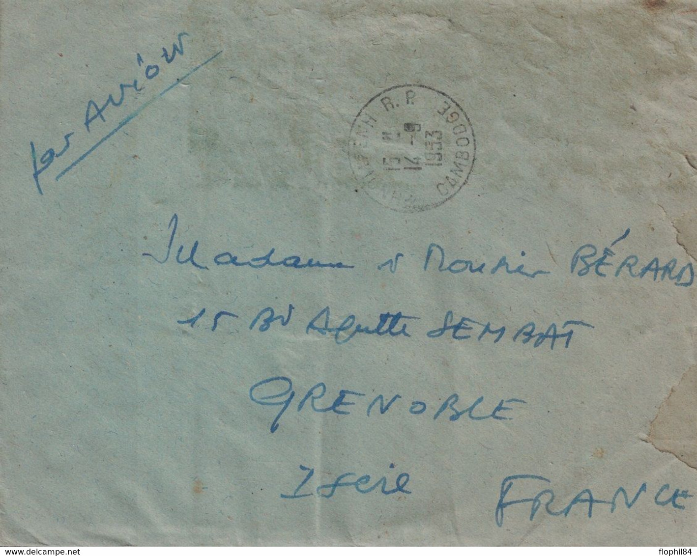 CAMBODGE - PNOMPENH - ENVELOPPE AERIENNE POUR LA FRANCE - LE 14-5-1953 . - Cambodia