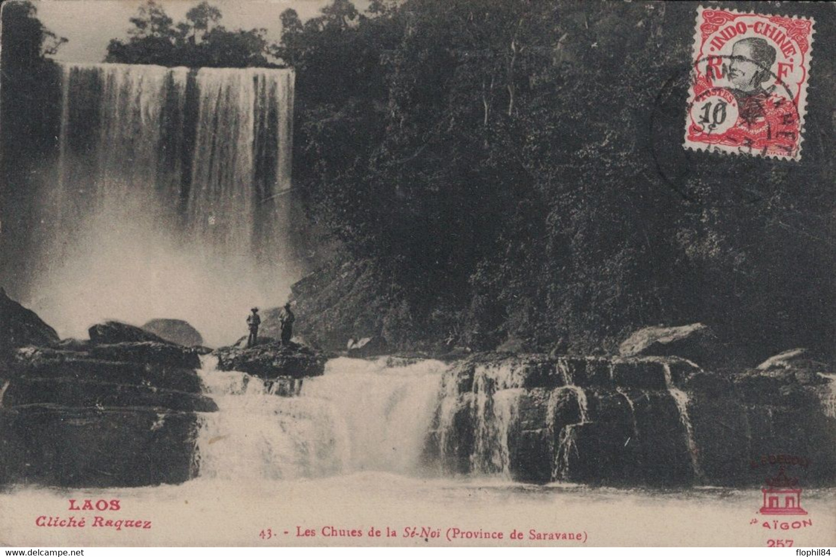 LAOS - SAVAN-NAKHET - CARTE POSTALE DU 31-3-1913 POUR LA FRANCE - VUE - LES CHUTES DE LA SE-NOI. - Laos