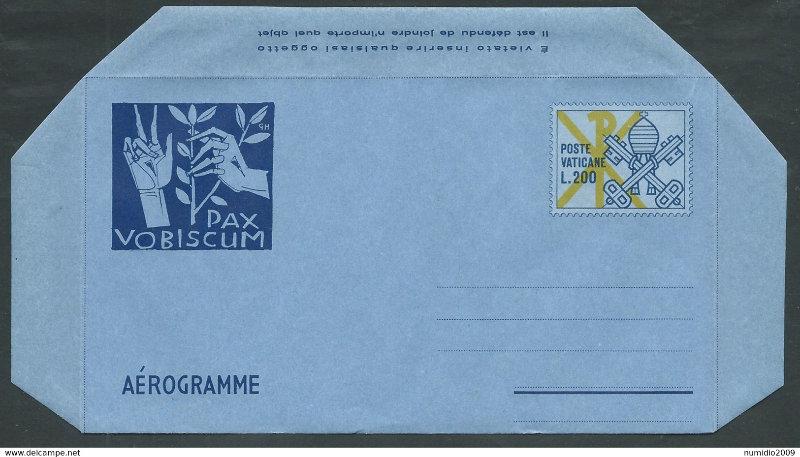 1977 VATICANO AEROGRAMMA PAX VOBISCUM - PP - Postal Stationeries