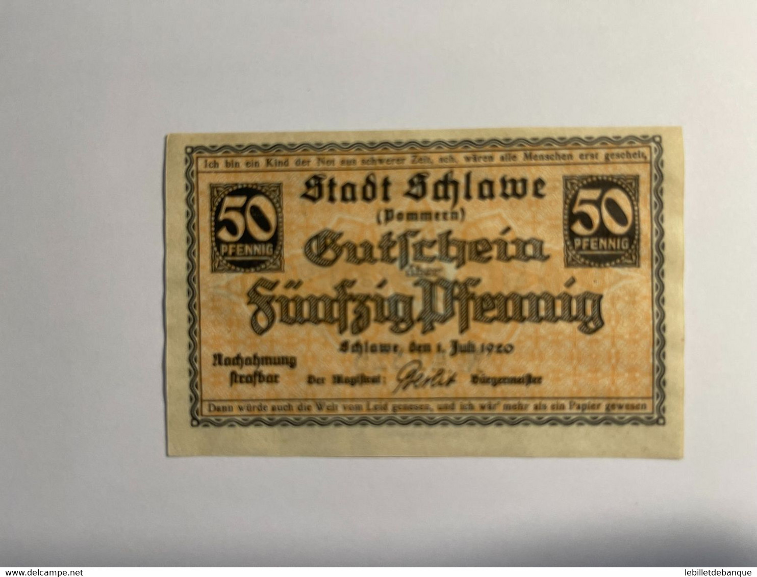 Allemagne Notgeld Schlawe 50 Pfennig - Colecciones
