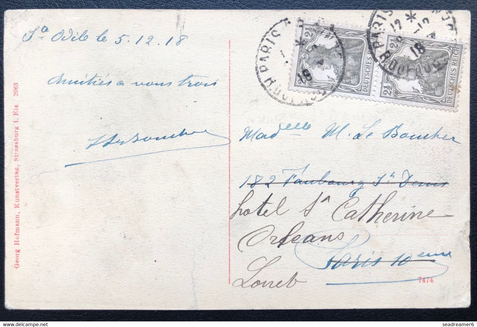 Alsace Libérée Carte 1918 Allemagne N°97 X2 Obl Dateur De Paris En Arrivée Au Lieu Du Dateur Allemand Encore En Fonction - Other & Unclassified