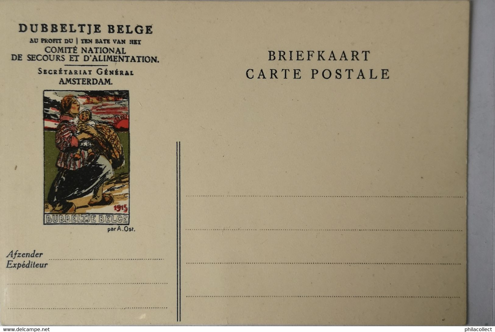 Dubbeltje Belge Briefkaart - Carte Postal Illustrator A. Ost 1915 // 19??Rare - Andere & Zonder Classificatie