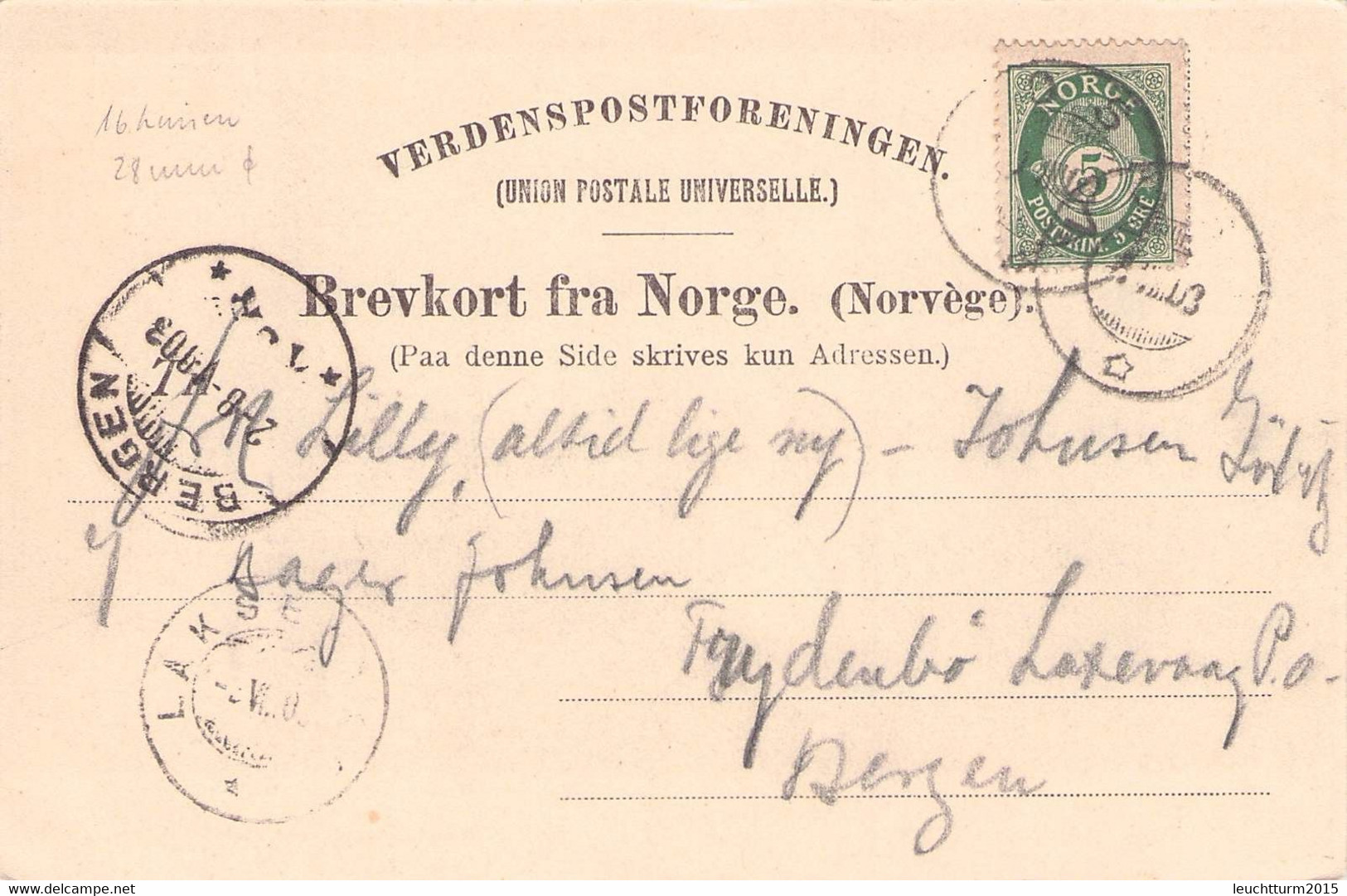 NORWAY - PICTURE POSTCARD 1903 > BERGEN //QE 237 - Covers & Documents