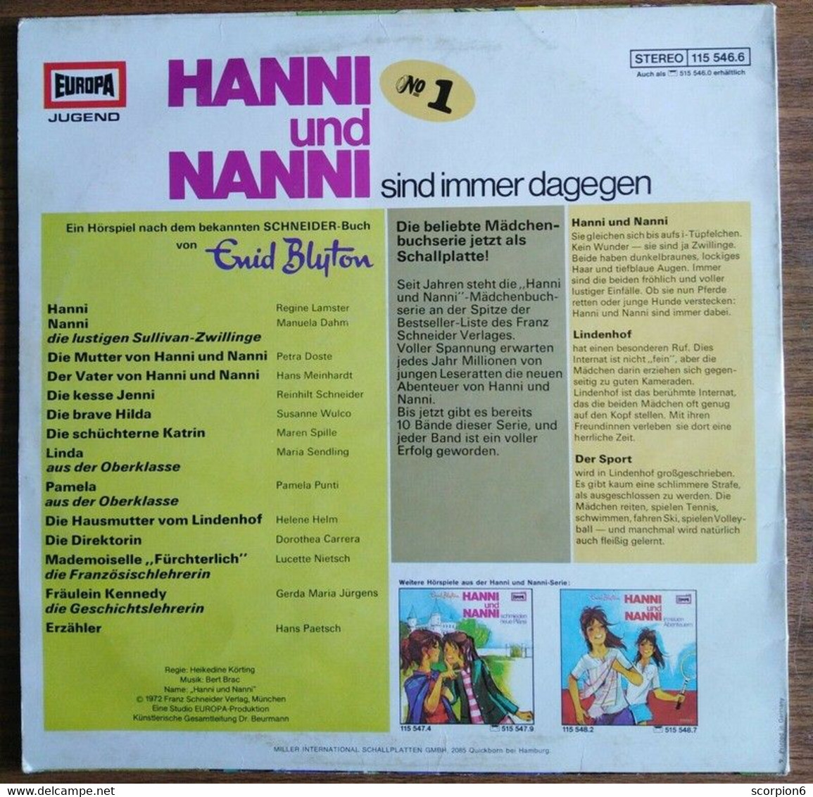 LP - Enid Blyton - No.1 - Hanni Und Nanni Sind Immer Dagegen - Europa 115 546.6 - Kinderlieder