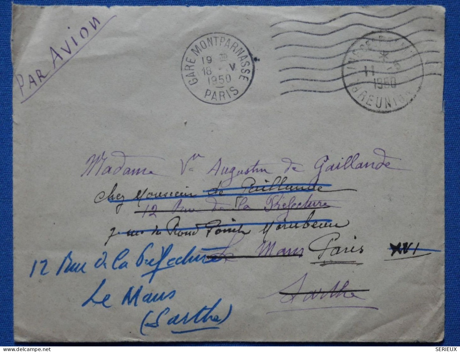 #16 LA  REUNION  BELLE LETTRE RARE   1949  PETIT BUREAU PLAINE DE PALMIS POUR LE MANS  ++ AFFRANCH.INTERESSANT - Brieven En Documenten