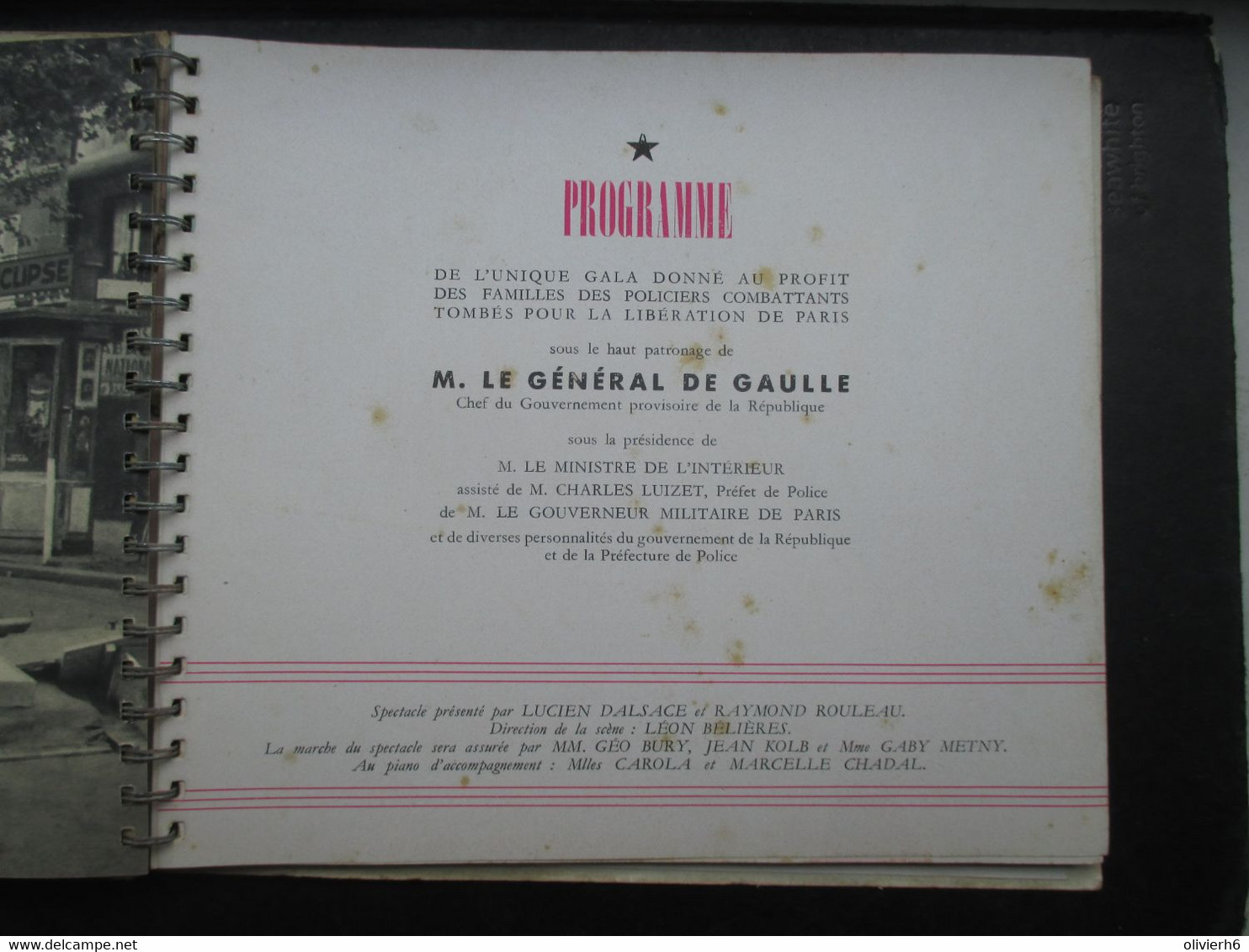 CINEMA SPECTACLE THEATRE (V2104) UNIQUE GALA de la POLICE PARISIENNE 5 décembre 1944 (25 vues) Dédicacé par les artistes