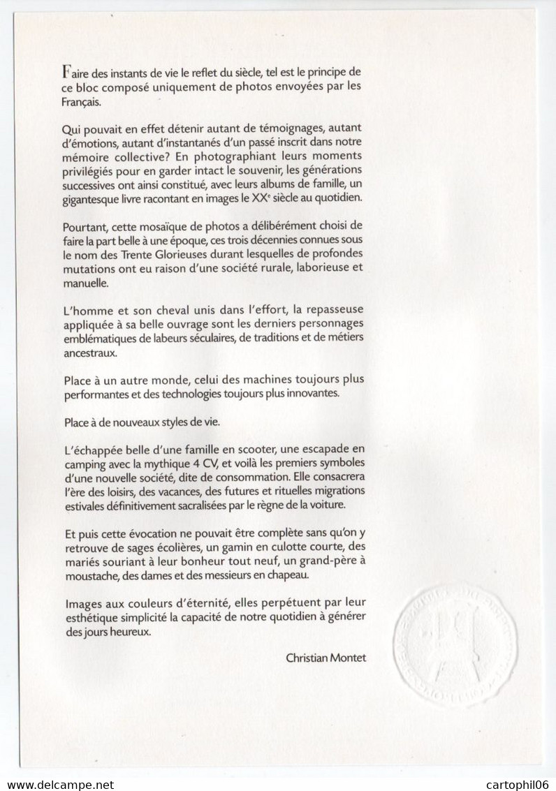 - Notice Philatélique Premier Jour PARIS 28.9.2002 - Le Siècle Au Fil Du Timbre - Vie Quotidienne - - Documenti Della Posta