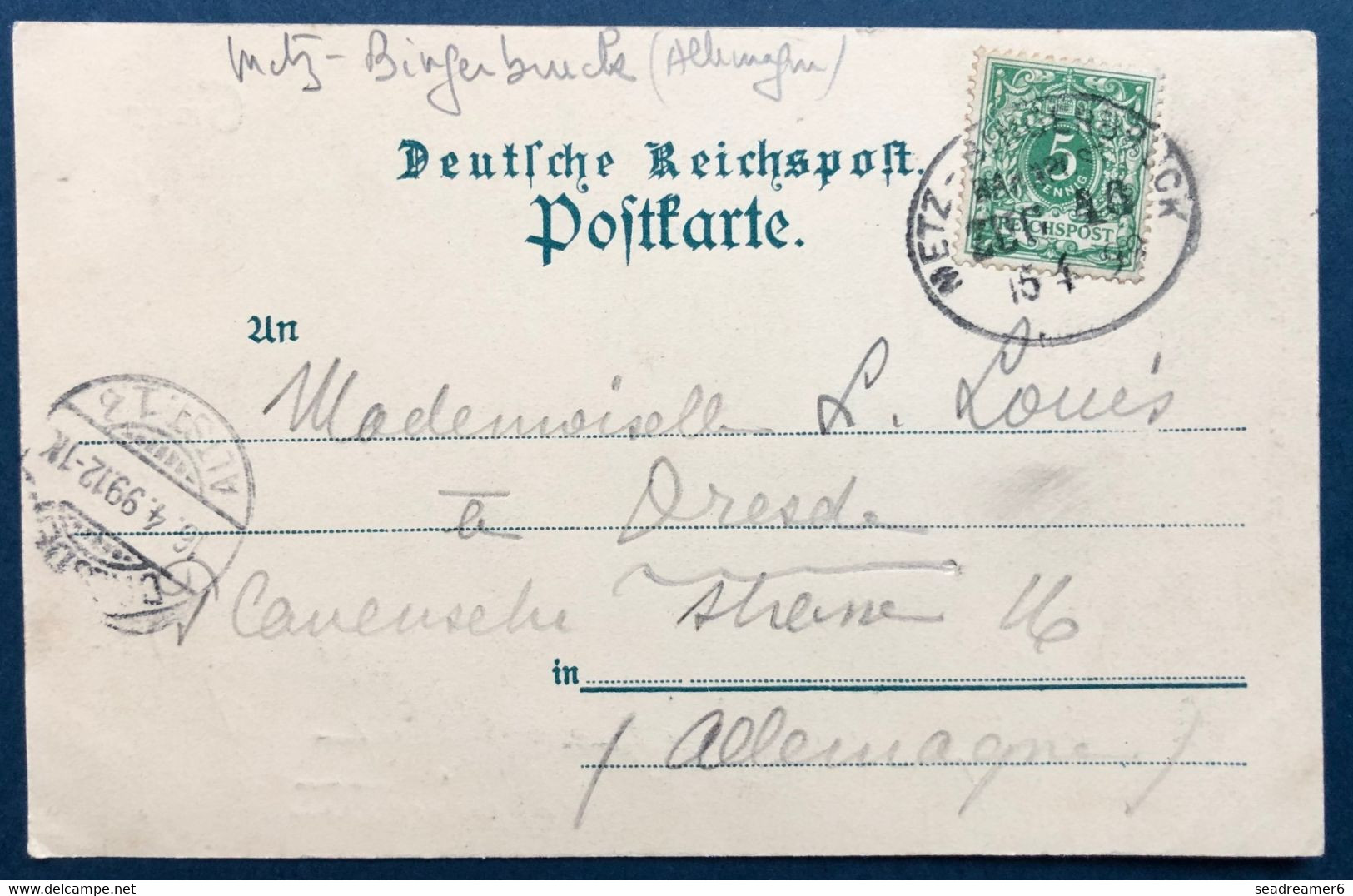 Alsace Lorraine Carte Postale GRUSS AUS METZ Romerstrasse Timbre Allemand Obl Ambulant Metz Bingerbruck TTB - Autres & Non Classés