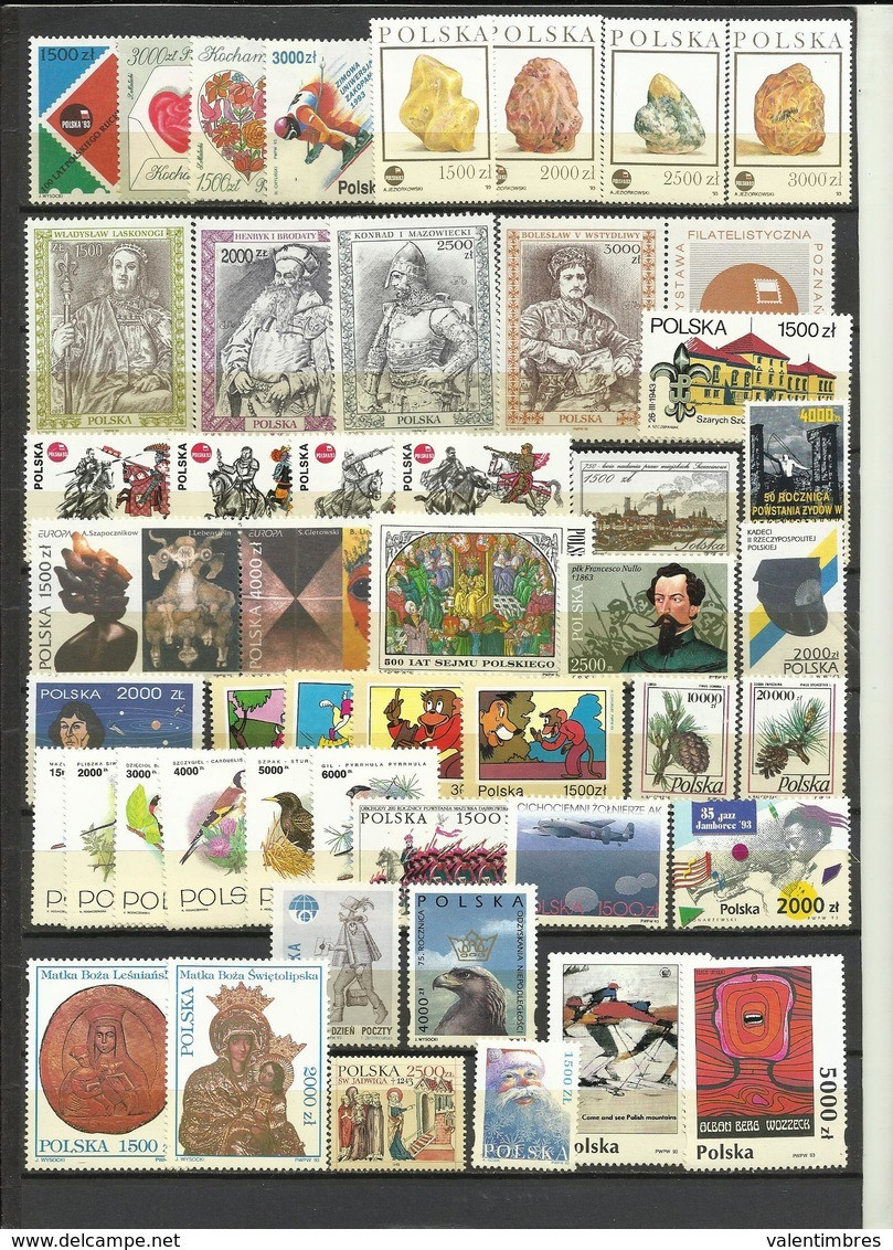 Pologne Année Complète ** 1993   YT  3223/3270   48  Timbres  Poland  Polen Polska - Ganze Jahrgänge