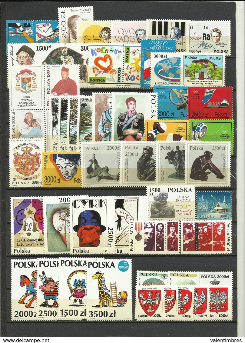 Pologne Année Complète ** 1992   YT  3171/3222  52 Timbres  Poland  Polen Polska - Años Completos