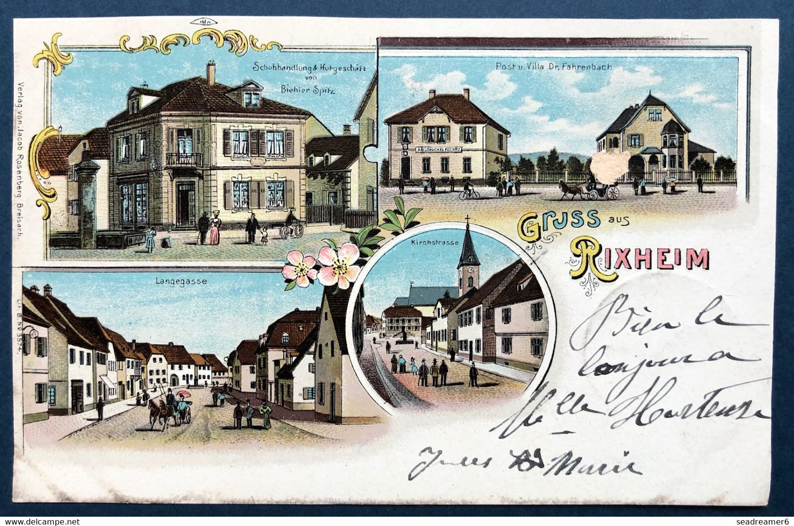 Alsace Lorraine Carte Postale GRUSS AUS Rixheim Chromolitho Couleur Timbre Allemand Obl Ambulant Strasburg Els Basel TTB - Sonstige & Ohne Zuordnung