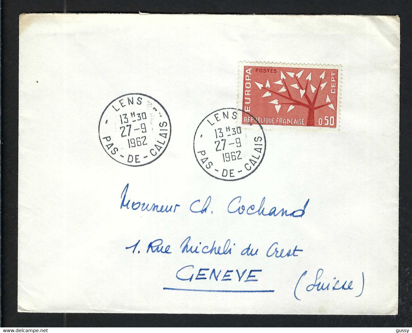 FRANCE 1962: LSC De Lens (PdC) Pour Genève - Lettres & Documents