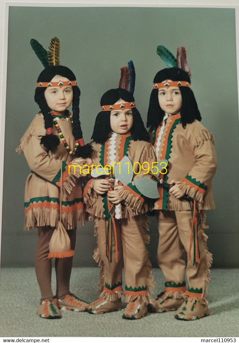 Fillettes Habillées En Indiennes- Photo Poelaert-Binche 17 X 12 - Anonymous Persons