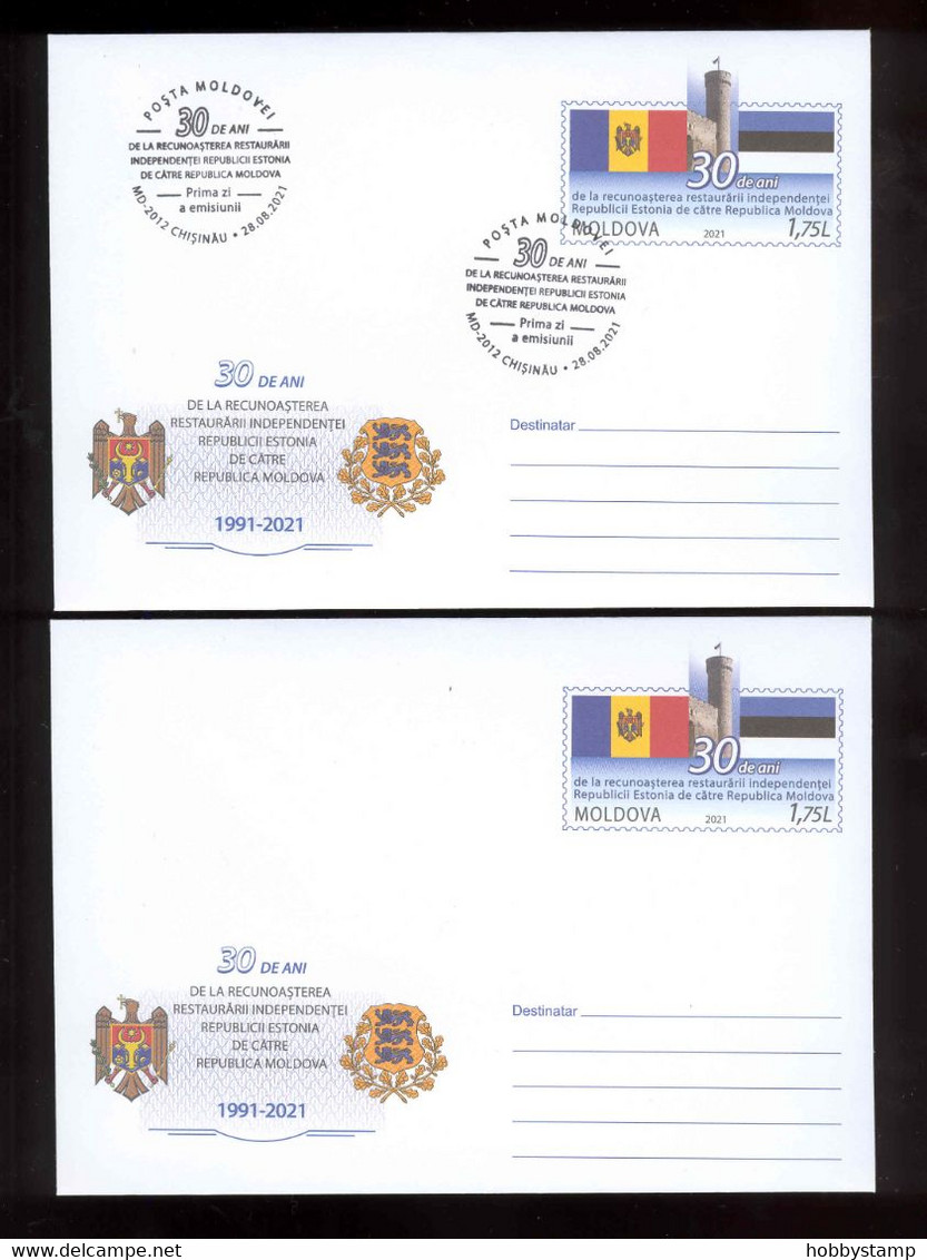 Moldova 2021 30 Recognition Of The Independence Of The Republic Of Estonia  Prep. Envelope + FDC - Moldova