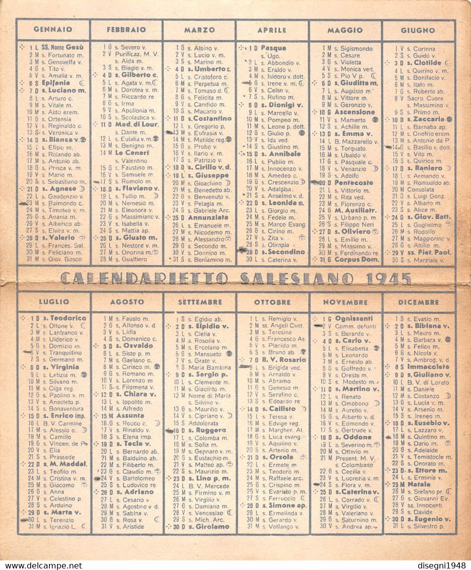 09948 "CALENDARIETTO SALESIANO 1945" ORIG. - Petit Format : 1941-60