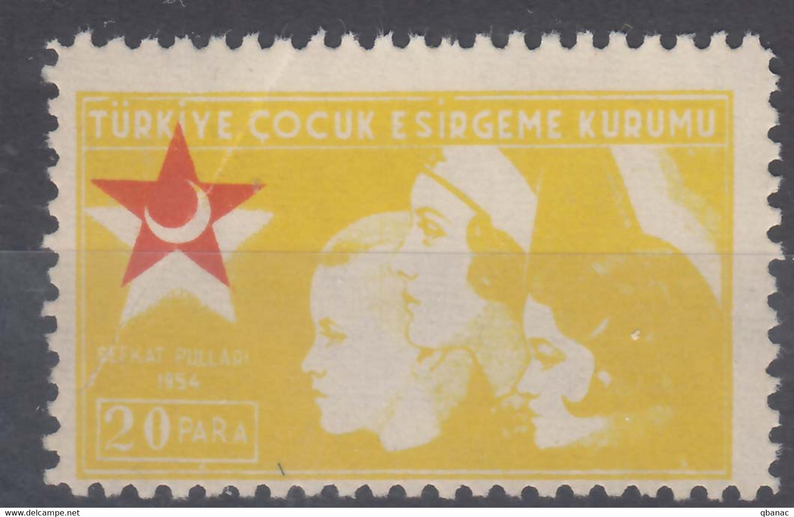Turkey Back Of Book Charity Stamps 1954, Mint Hinged, Error - Moved Star - Francobolli Di Beneficenza