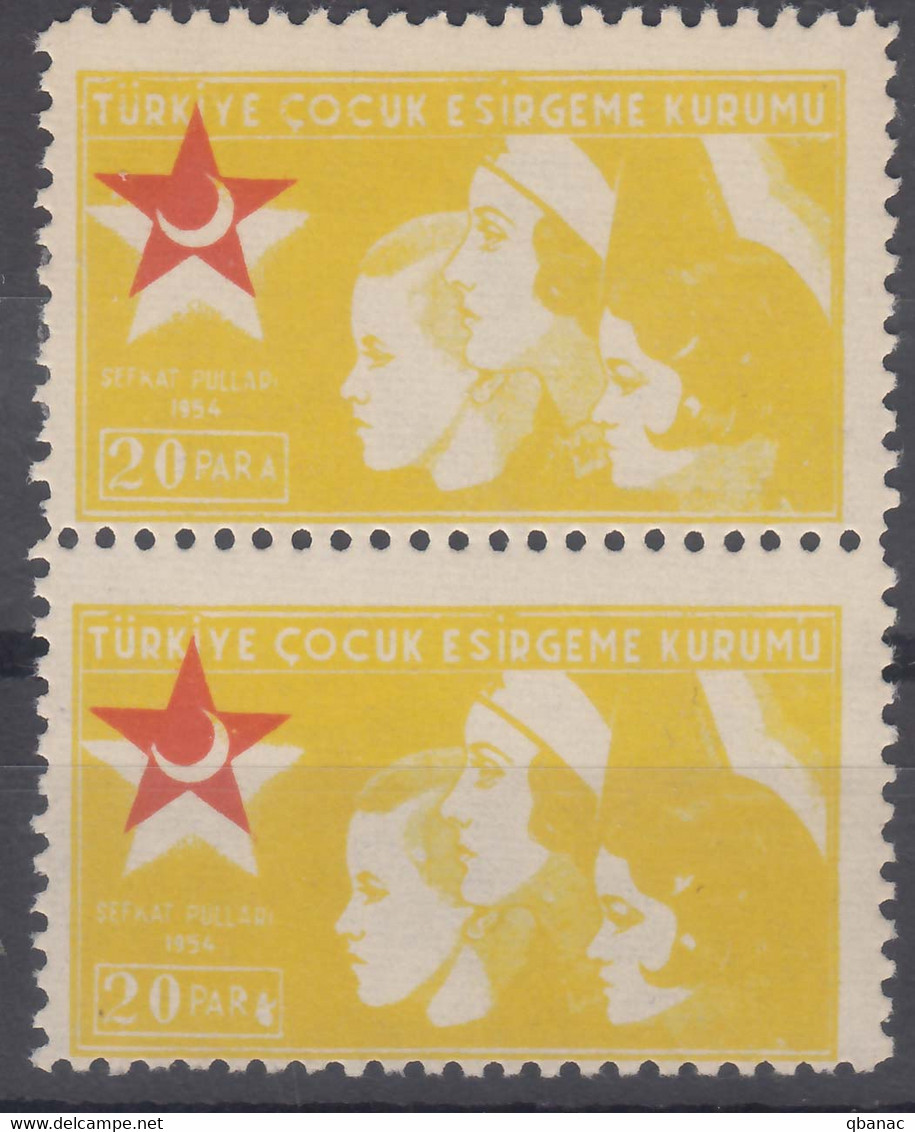 Turkey Back Of Book Charity Stamps 1954, Mint Hinged Pair, Error - Moved Star - Charity Stamps