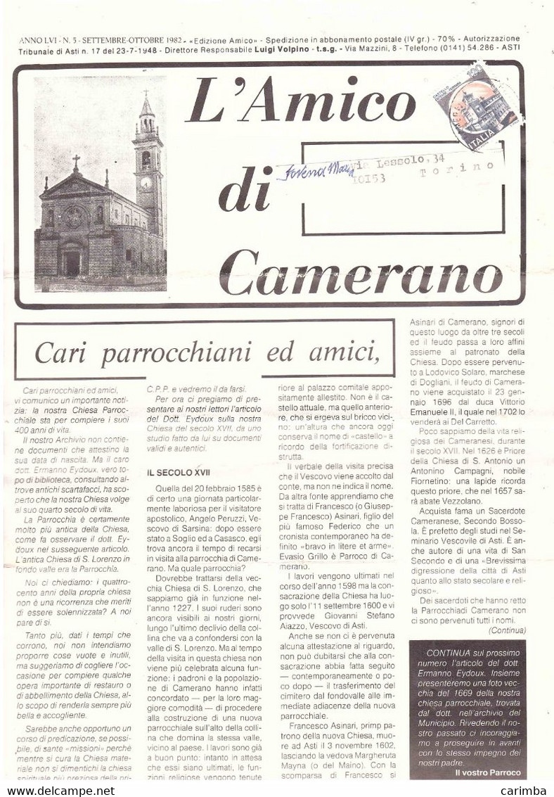 £120 CASTELLI L'AMICO DI CAMERINO - 1981-90: Storia Postale