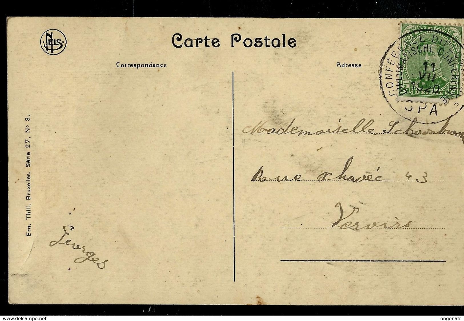 CP ( Spa: Le Pouhon) Obl. CONFERENCE DIPLOMATIQUE ( Bilingue) - SPA -  11/07/1920 - Landelijks Post