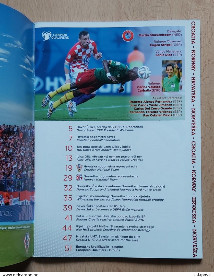 CROATIA V NORWAY - 2015 UEFA EURO Qualifiers FOOTBALL MATCH PROGRAM - Livres