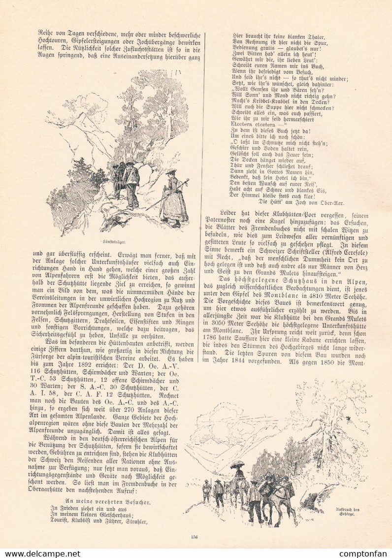 a102 858 Wandern im Hochgebirge Bergsteiger Berghütte u.a. Artikel mit 18 Bildern 1893 !!