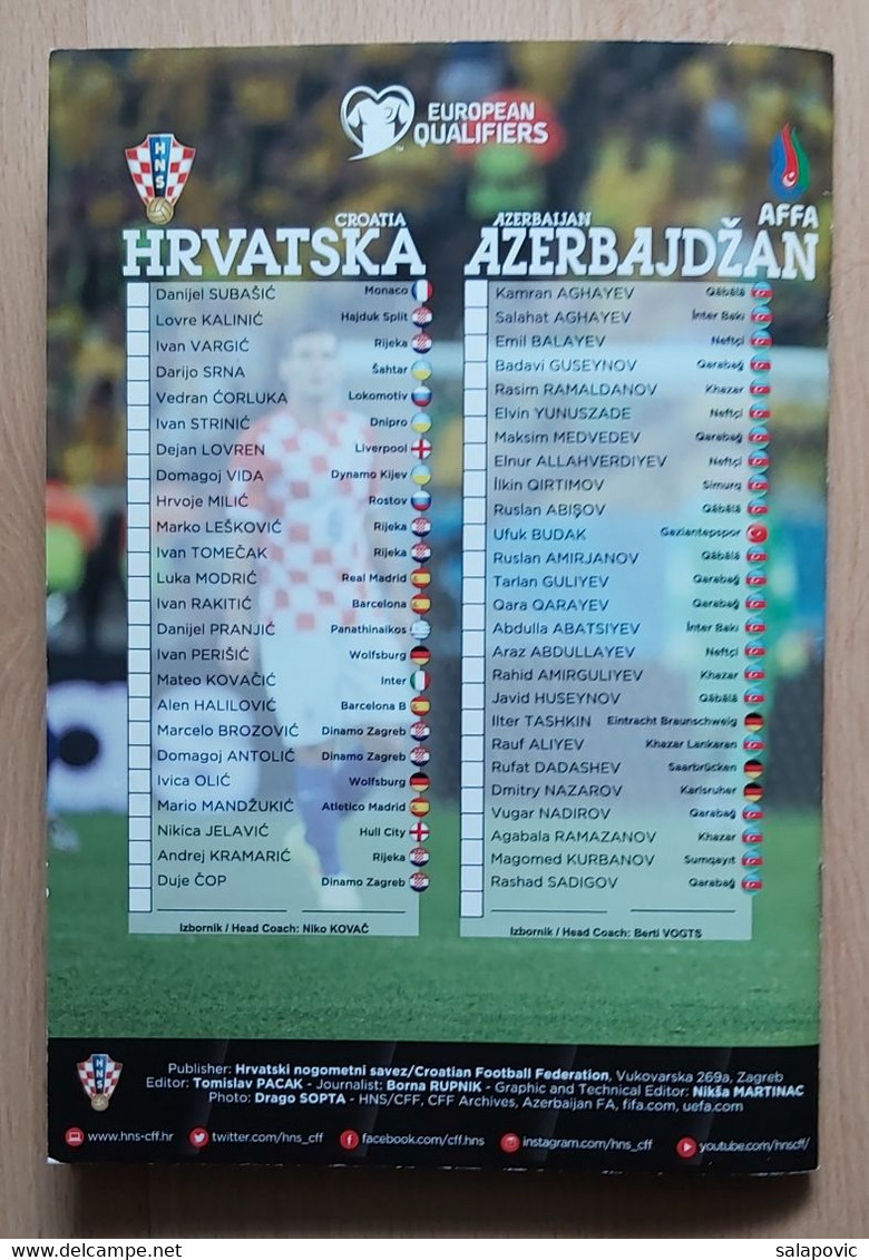 CROATIA v Azerbaijan  - 2014 UEFA EURO qualifiers FOOTBALL MATCH PROGRAM