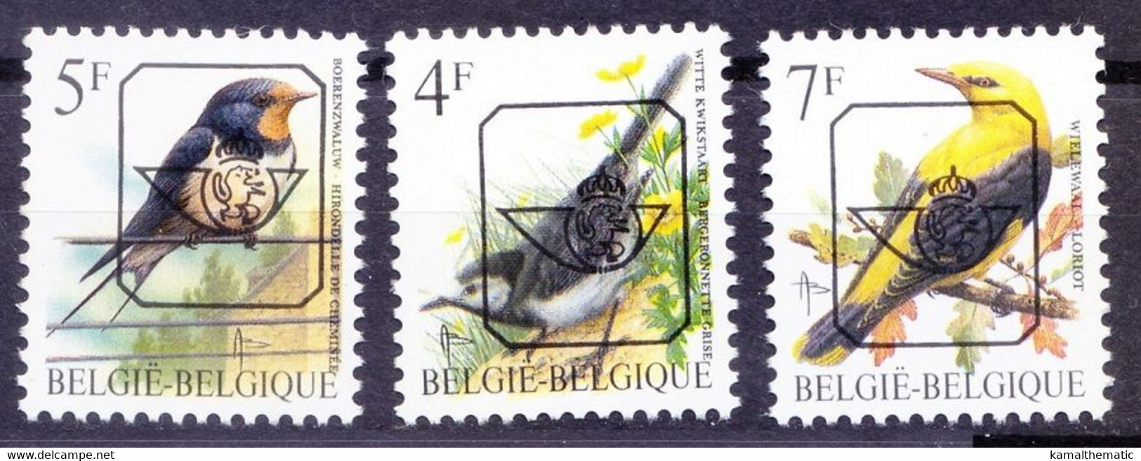 Belgium 1992 MNH 3v, Pre-cancel Birds, White Wagtail, Barn Swallow, Oriole - Hirondelles