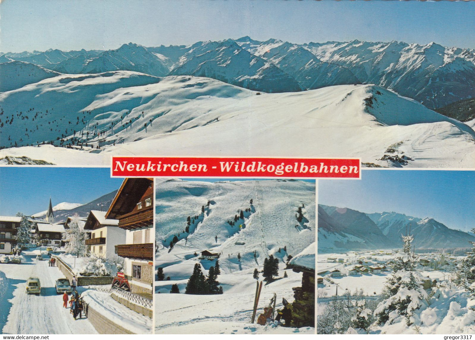 8945) NEUKIRCHEN - Wildkogelbahnen - Verschneite Lifte Berge Straße AUTO Skifahrer  - ältere AK - Neukirchen Am Grossvenediger