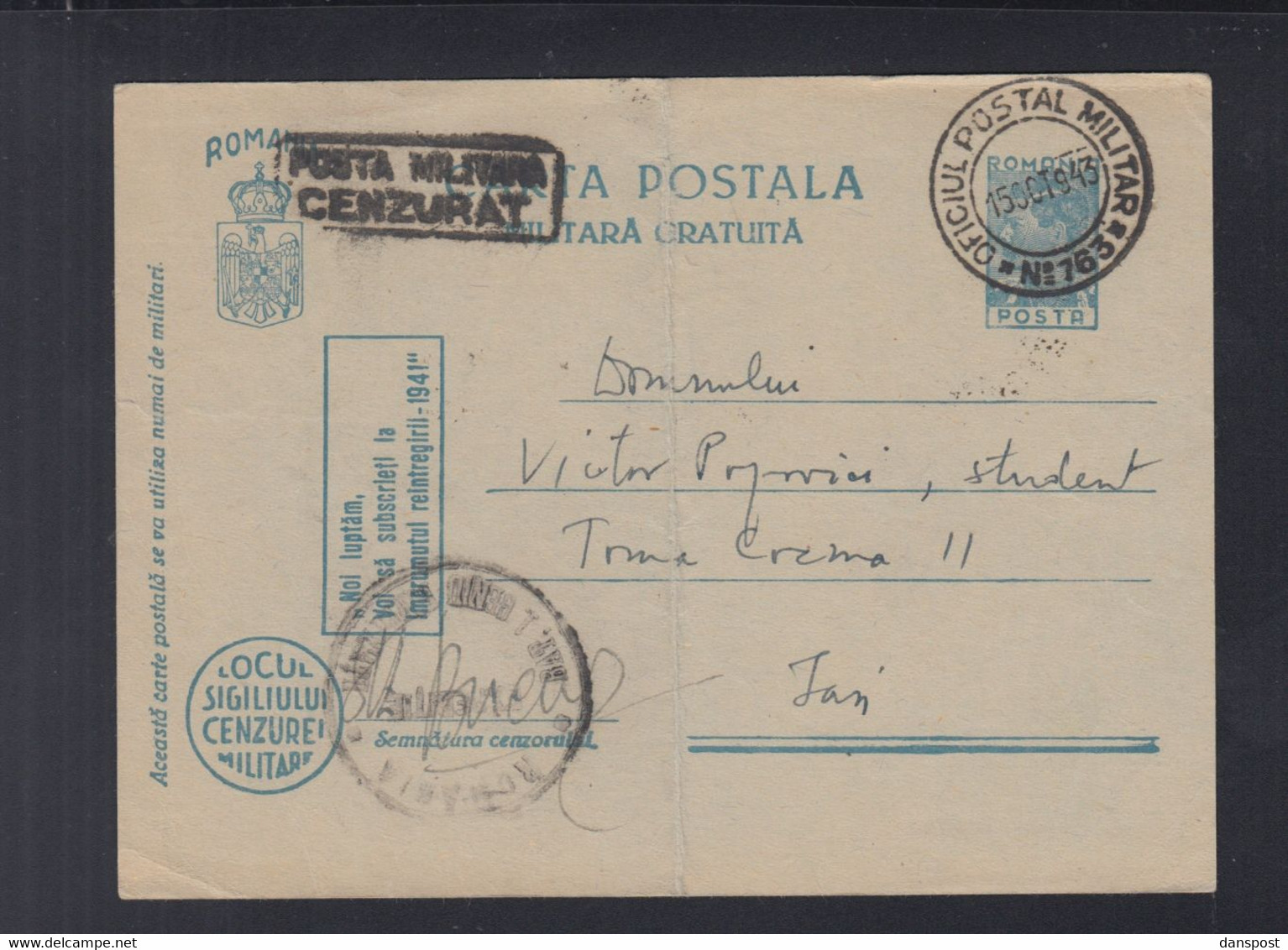 Rumänien Romania Feldpost 1943 OPM 763 - 2de Wereldoorlog (Brieven)