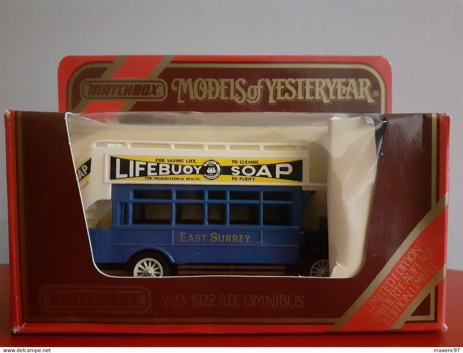 AUTOBUS Y 23 1922 AEC LIFEBUOY SOAP EAST SURREY MATCHBOX MODELS OF YESTERYEAR - Matchbox