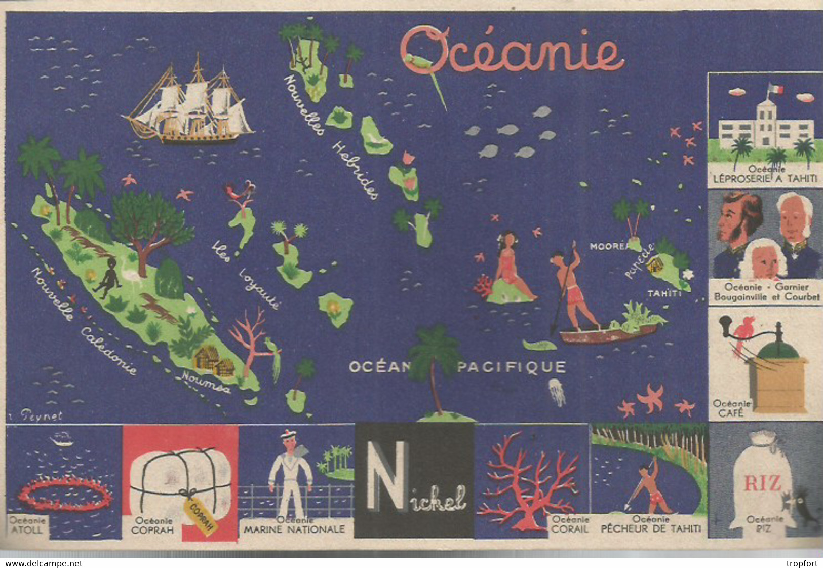 CA / BUVARD Ancien COLONIE Pays Géographie / OCEANIE Tahiti Café RIZ Marine Atoll Corail Garnier Bougainville Courbet - Autres & Non Classés