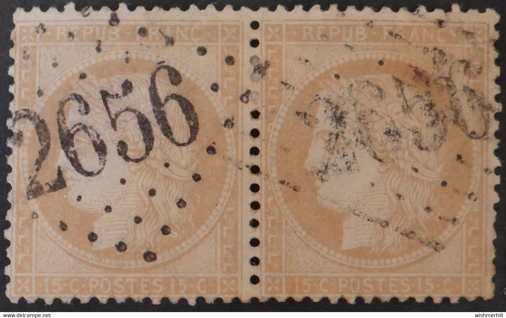 59 Paire Horizontale (cote 18 €) Obl GC 2656 Nice (87 Alpes Maritimes ) Ind 1 - 1871-1875 Cérès