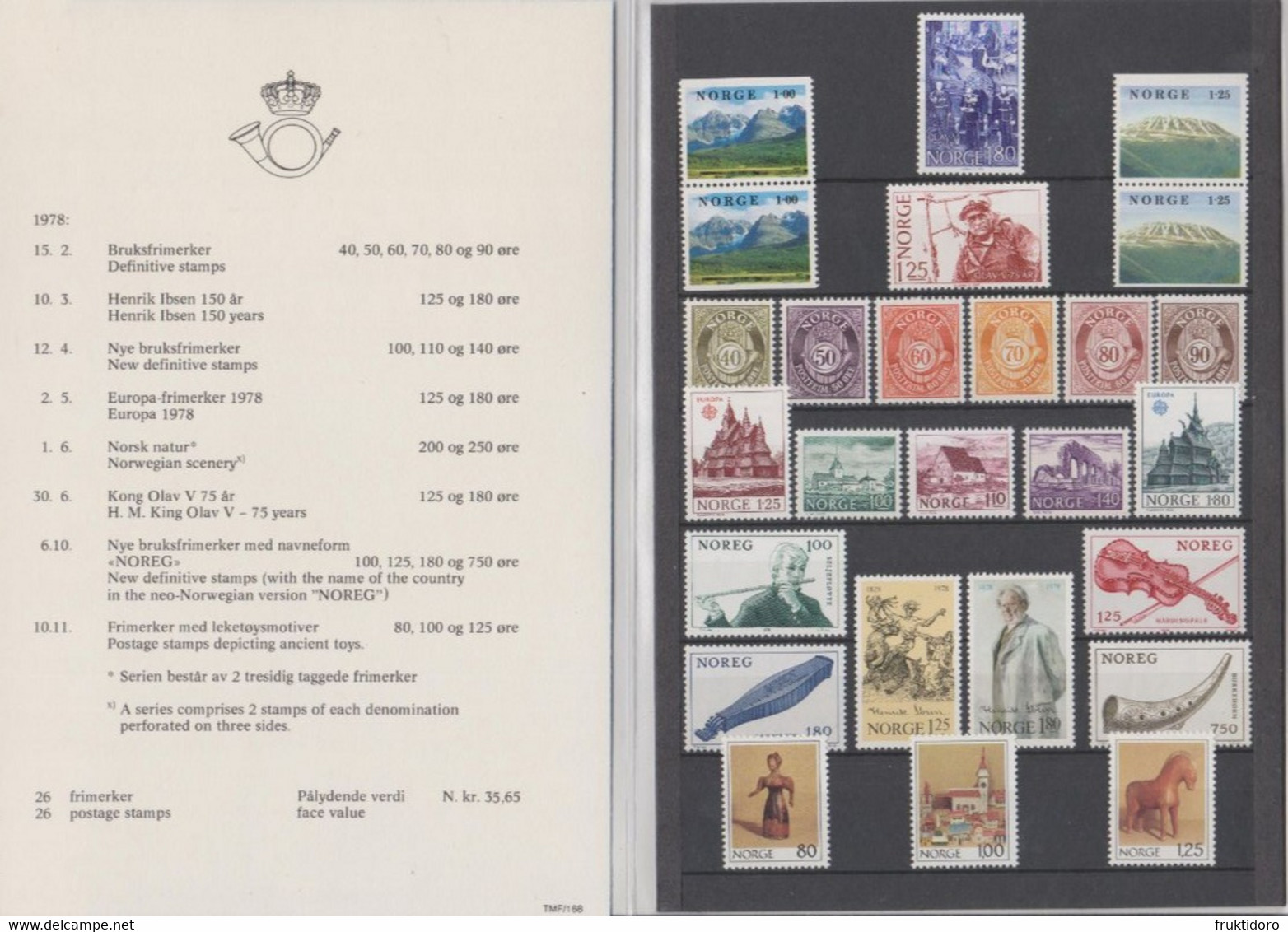 Norway Year Set Norwegian Stamps 1978 - Ibsen - Austråt Manor - Borgund Stave Church - Mountains - King Olav ** - Full Years