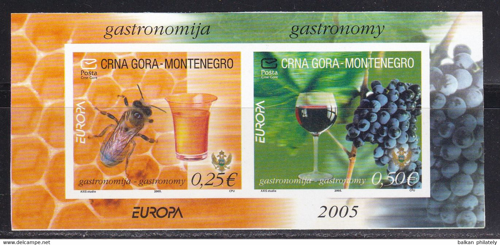 Montenegro 2005 Europa Gastronomy Animals Fauna Insects Honey Bees Plants Fruits Grapes Wine Imperforated MNH - Montenegro