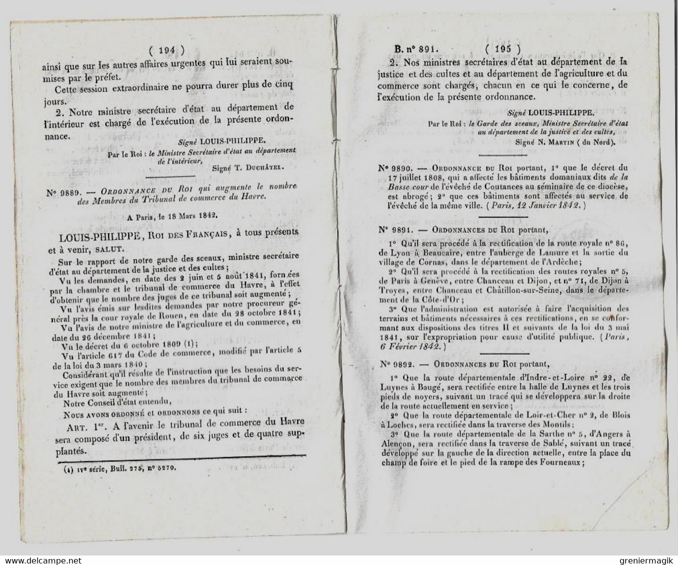 Bulletin Des Lois 891 1842 Ecole Préparatoire De Médecine Et De Pharmacie De Bordeaux/Droits De Navigation Canaux (coke) - Decrees & Laws