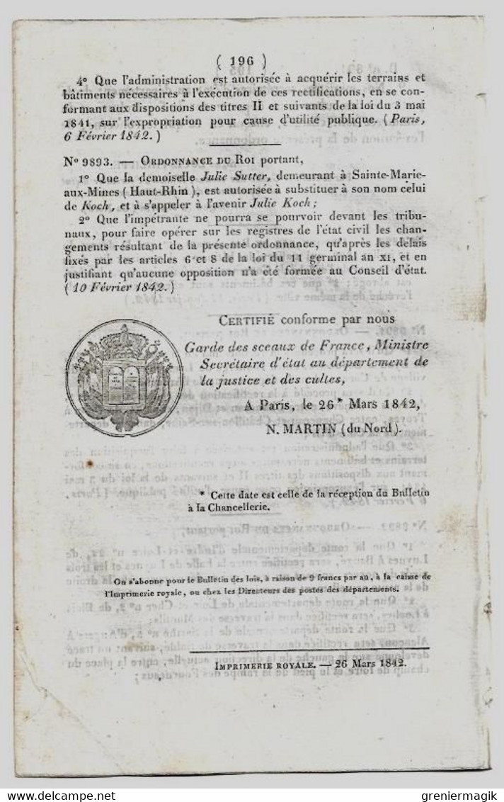 Bulletin Des Lois 891 1842 Ecole Préparatoire De Médecine Et De Pharmacie De Bordeaux/Droits De Navigation Canaux (coke) - Decrees & Laws