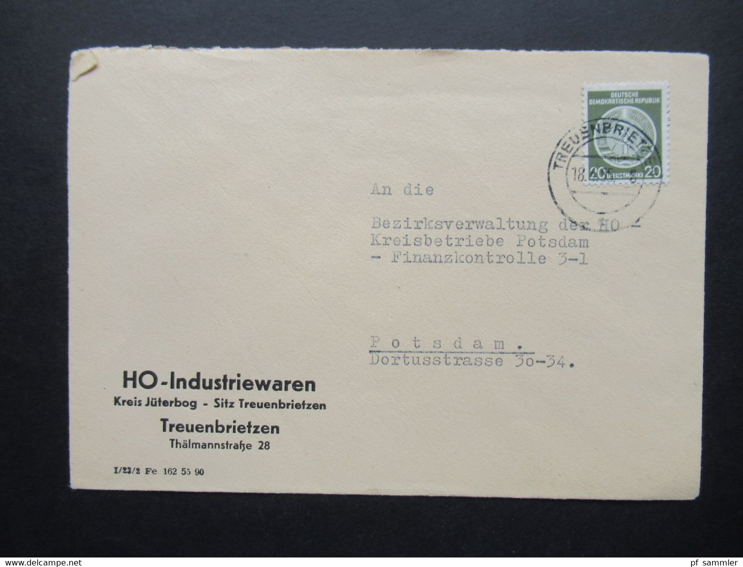 DDR Dienst Nr.8 EF Stempel Treuenbrietzen 18.4.1955 Umschlag HO Industriewaren Kreis Jüterbog - Sonstige & Ohne Zuordnung