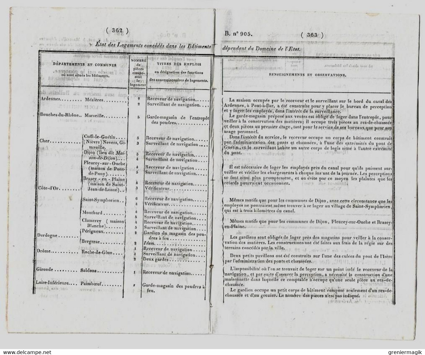 Bulletin Des Lois 905 1842 Douanes Bureaux De Frauenberg Et Grosbliederstroff (Moselle)/Concession De Logements/Havre - Décrets & Lois