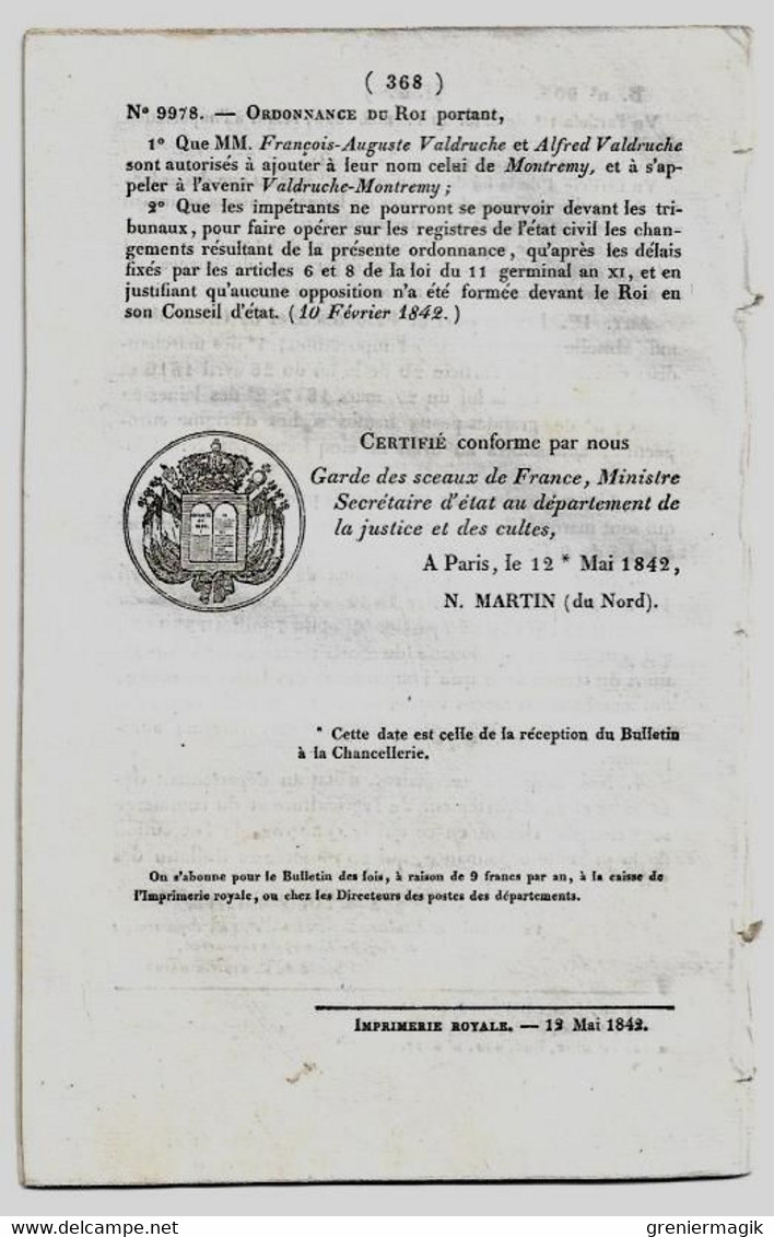 Bulletin Des Lois 905 1842 Douanes Bureaux De Frauenberg Et Grosbliederstroff (Moselle)/Concession De Logements/Havre - Décrets & Lois