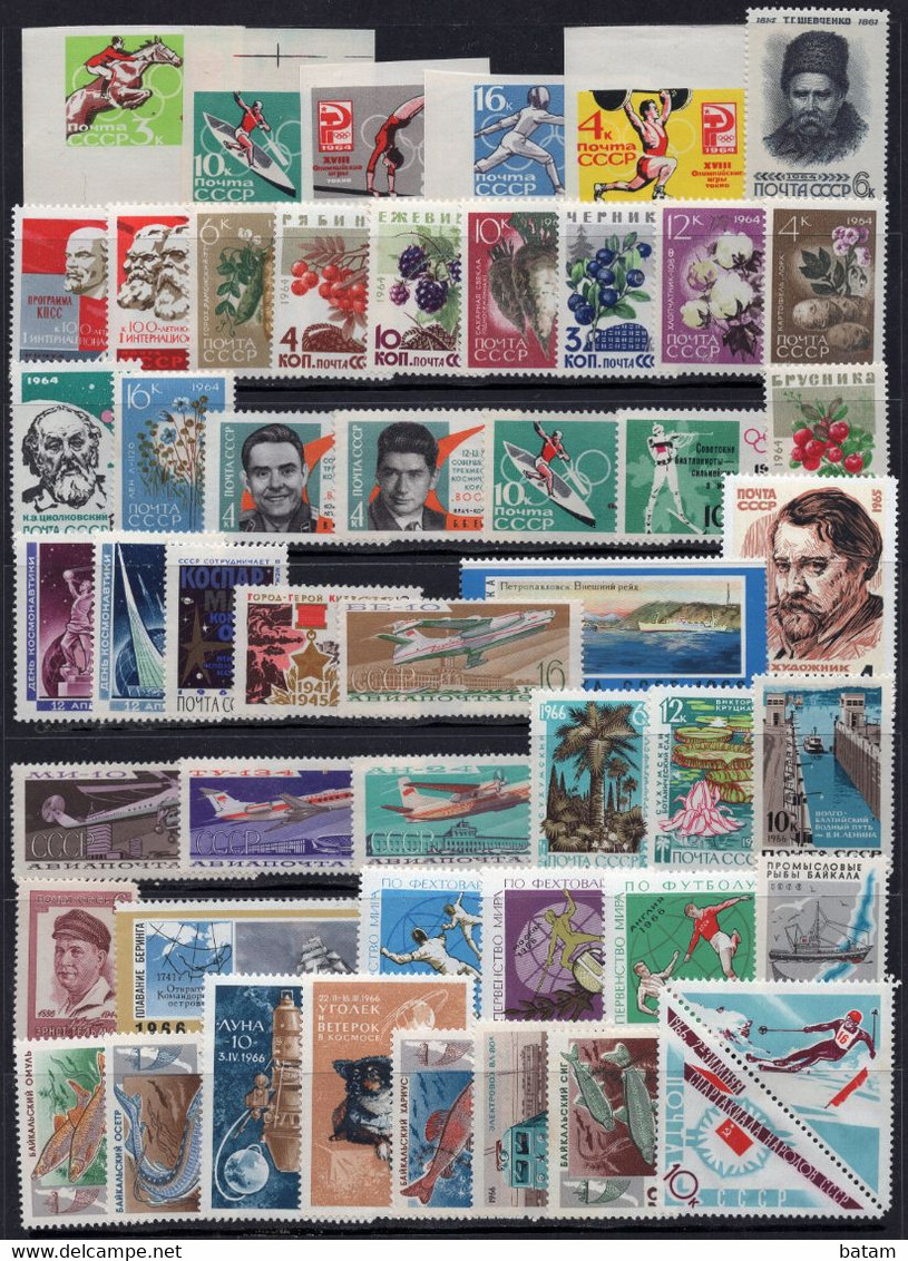 USSR - Russia 1964-1966 - Accumulation - 50 Different MNH Stamps - Flora - Sport - Space - Plane - Famous People - 002 - Collections