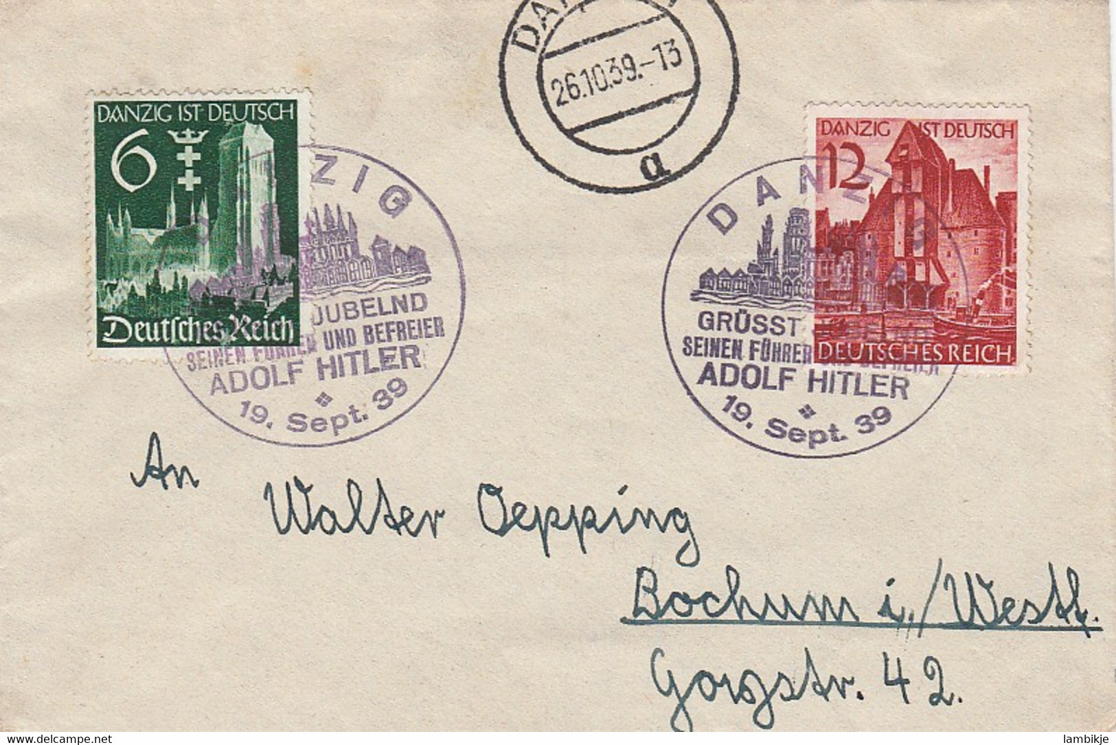 Deutsches Reich Danzig Brief 1939 - Ocupación 1938 – 45