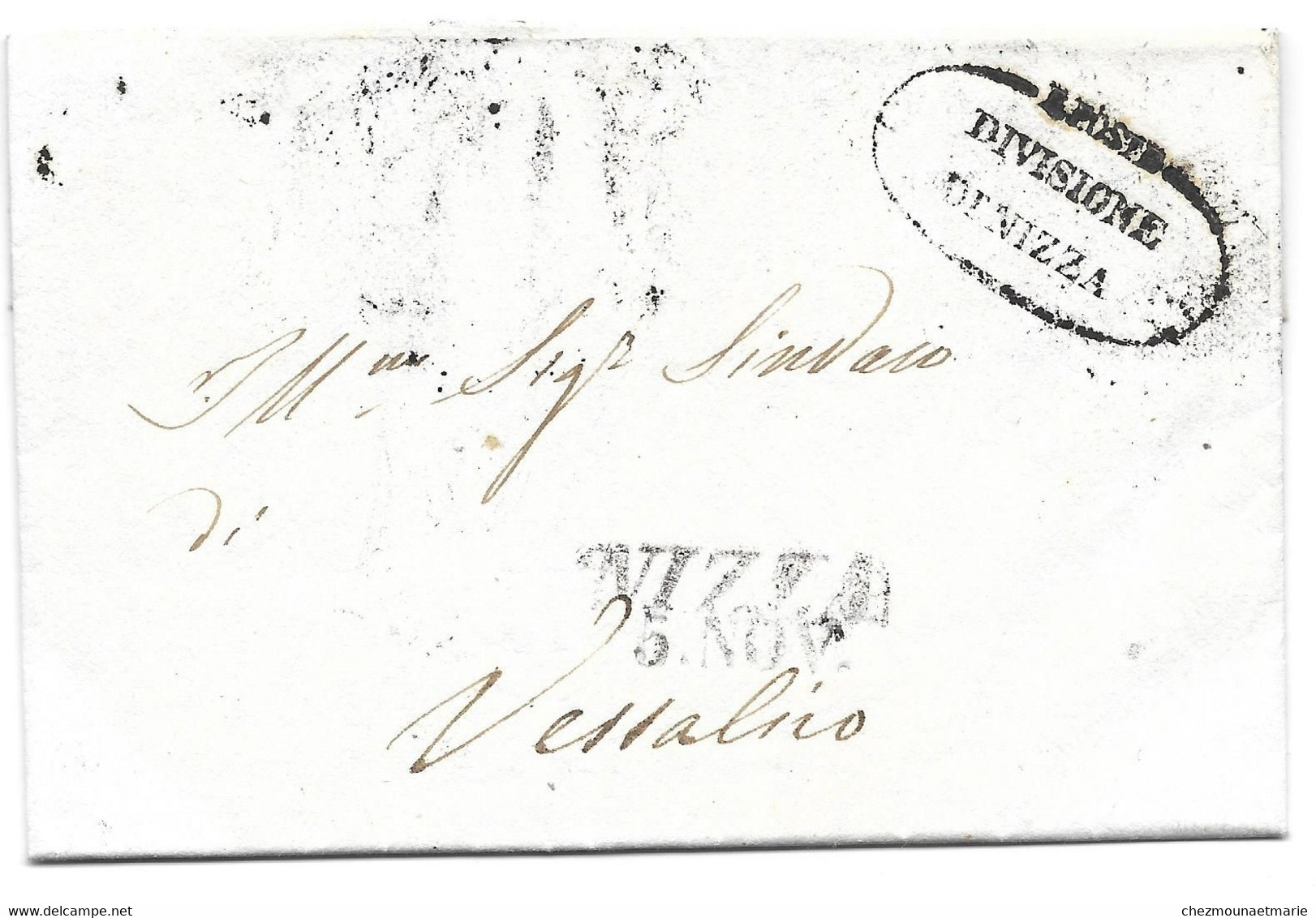 1841 NIZZA VESSALICO ITALIE - GOUVERNEMENT GENERAL DIVISION POSTE DE POLICE POUR SR SINDACI - LETTRE - 1. ...-1850 Prefilatelia