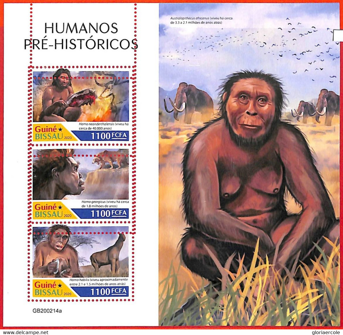 A1881 - GUINEA-BISSAU - Error, 2020, MISPERF, MINIATURE SHEET: Prehistory, Human Species - Vor- U. Frühgeschichte