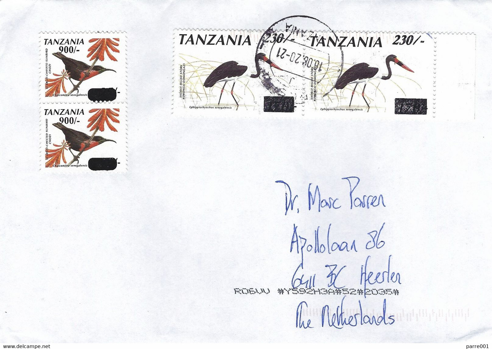 Tanzania 2021 Arusha Saddle-billed Stork Overprint 230/- On 170/- Michel 4013 Sunbird Overprint Unreported Cover - Storchenvögel