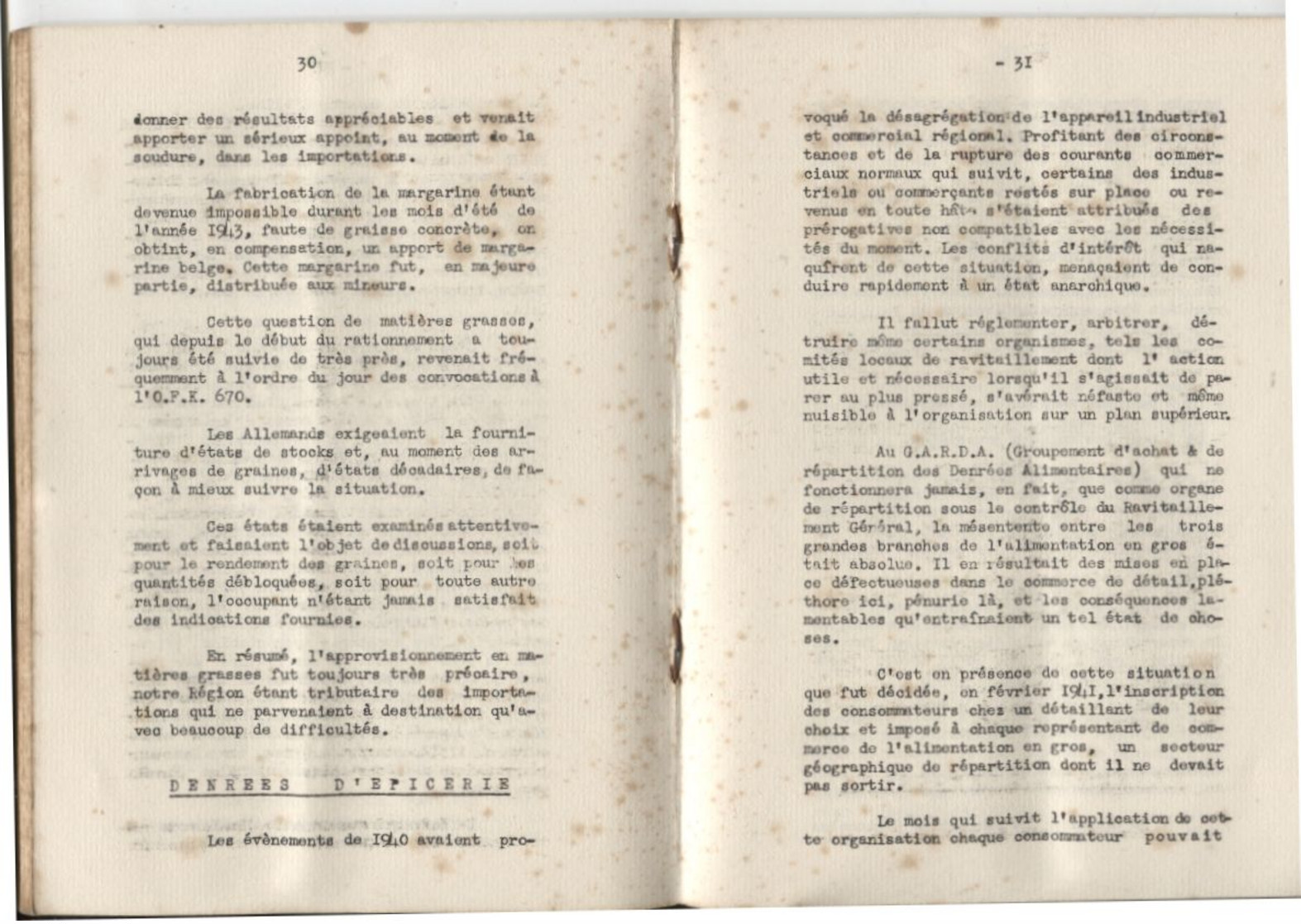 Ministère Du Ravitaillement 1940-44 Historique Des Services Nord Pas-de-Calais Déc 1948 Port Fr 3,86€ - Guerra 1939-45