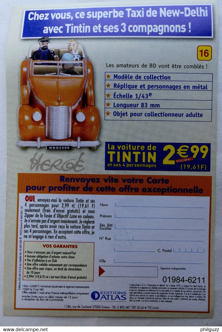 PETIT FLYERS ABONNEMENT COLLECTION ATLAS LES VOITURES TINTIN LE TAXI DE NEW DEHI 2003 - Advertentie