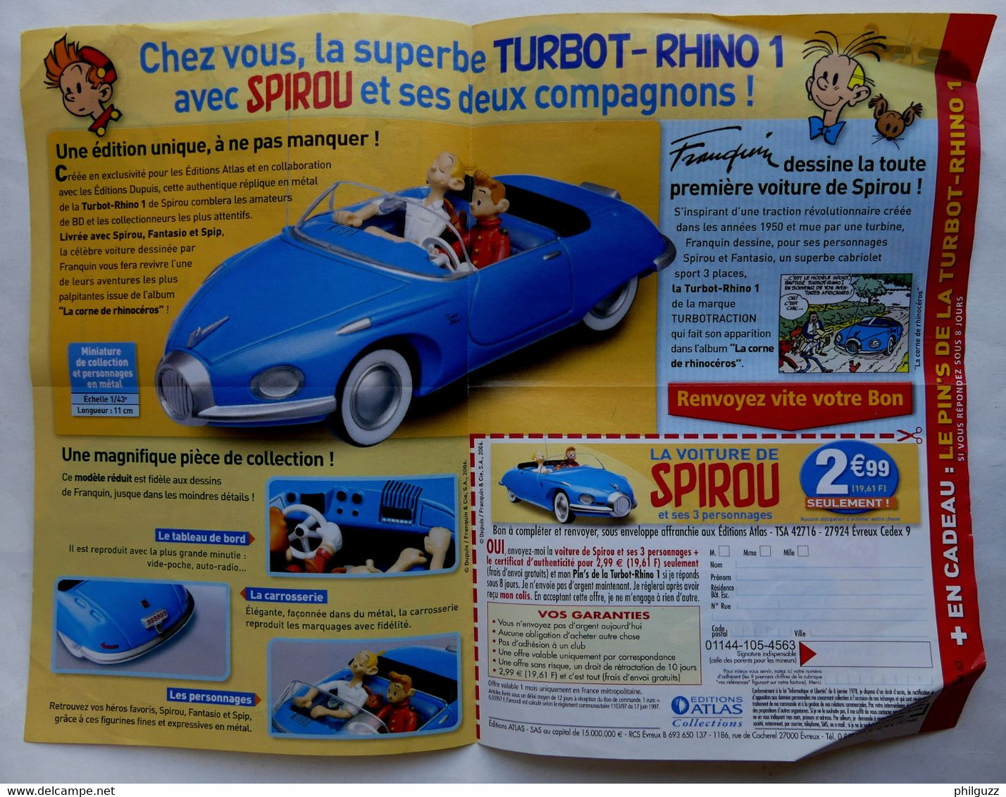 FLYERS DEPLIANT COLLECTION ATLAS VOITURES SPIROU TURBOT-RHINO  2006 - Objets Publicitaires