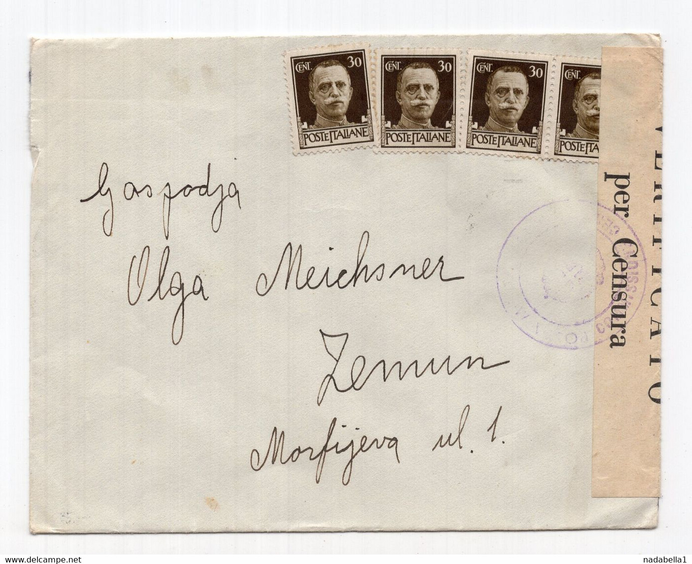 1941-1944 WWII ITALY,ITALIAN OCCUPATION OF DALMATIA,SPLIT TO ZEMUN,NDH,COVER,CENSOR - Fiume & Kupa