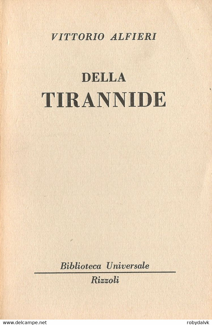 LB164 - VITTORIO ALFIERI : DELLA TIRANNIDE - Edizioni Economiche