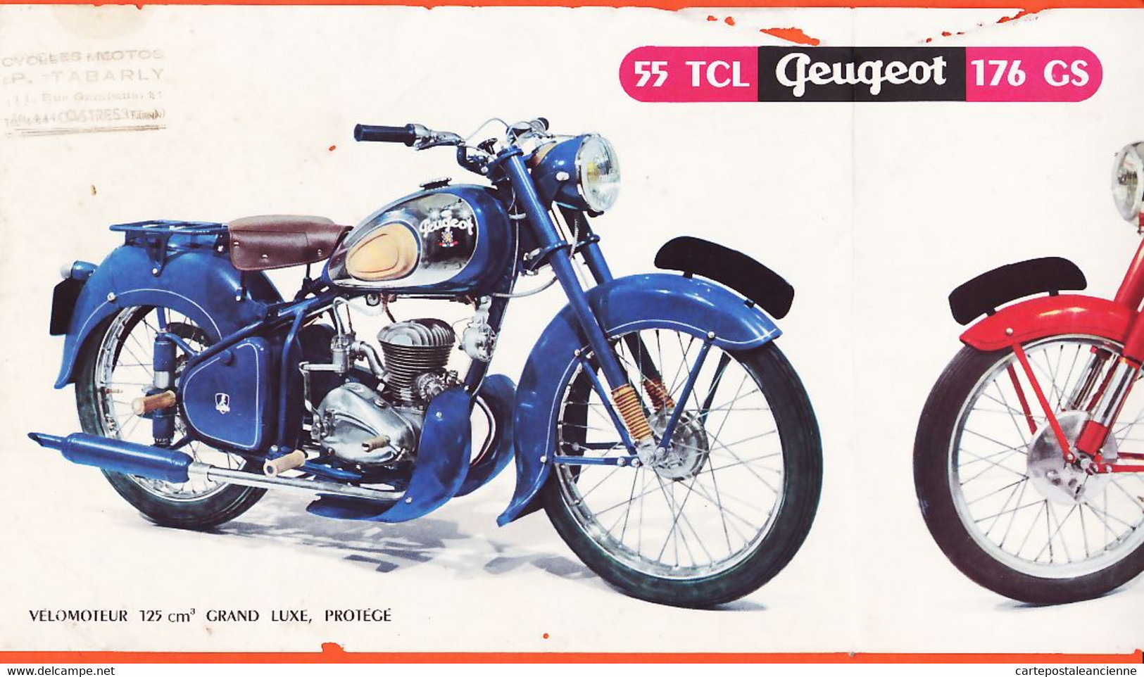 VEN233 ♥️ CASTRES Tarn TABARLY Cycles-Moto Rue GAMBETTA Dépliant Publicitaire 1953-54 Motocyclette PEUGEOT 55 TCL 176 GS - Pubblicitari